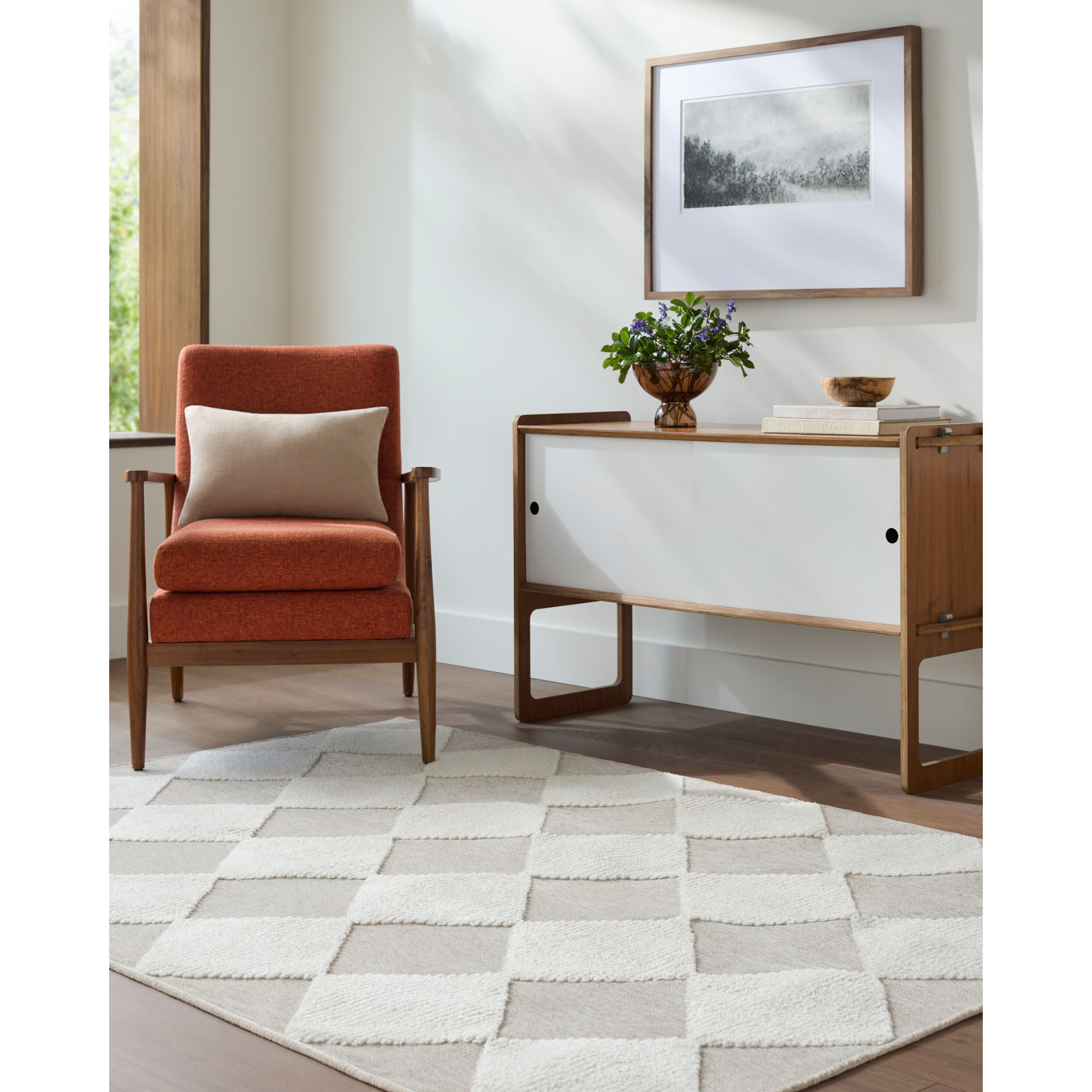 Beige Textured Runner Rug White and Beige Rug | Geometric Runner Rug | Rug Nation